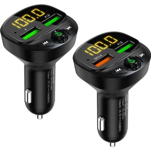 LED Display Dual USB Charger Bluetooth 5.0 Wireless Handsfree Car 2.4A/QC3.0 FM Transmitter MP3 Player Cigarette Lighter