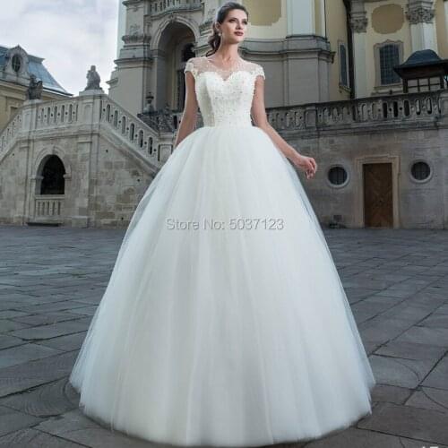 Ball Gown Wedding Dresses Beading Lace Appliques Short Sleeves Backless Bridal Gown for Bride Vestido De Novias 2019 Custom Made