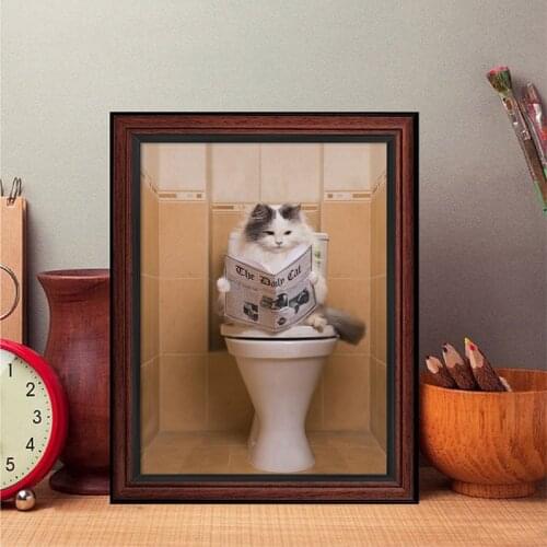 Bathroom decoration painting animal cute dog cat creative canvas painting poster personality wall painting interior decoration