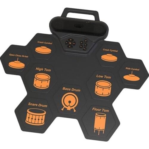 SD-50 Electronic Drum Set Electric Roll-Up Drum Pad Kit Digital Silicone Drum with Drumsticks 9 Labeled Pads 2 Foot Pedals USB