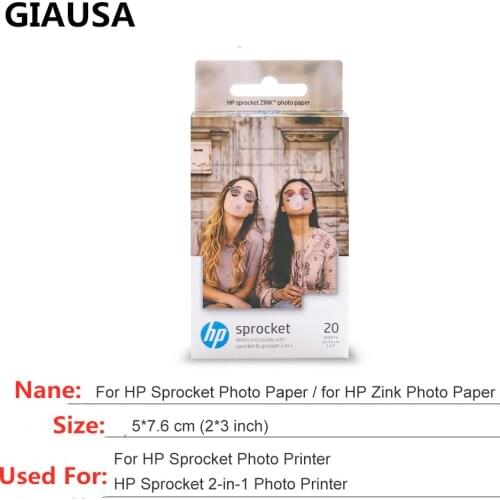GIAUSA 60 100 120 Sheets for HP Sprocket Photo Paper 2x3 Mini Photographic Paper Pocket Photo Printer HP Zink Paste Photo Paper