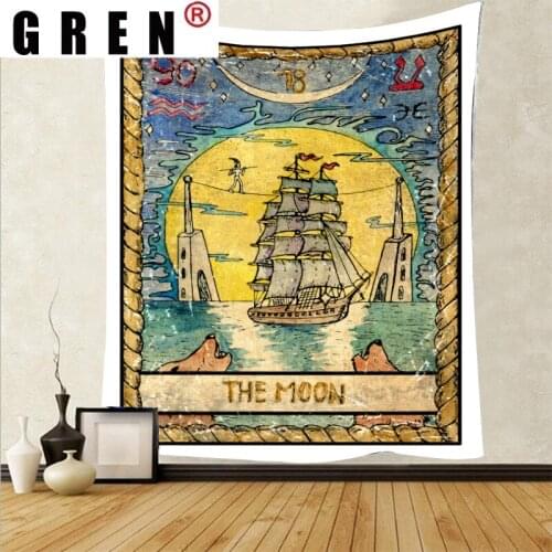 GREN Tapestry Tarot Old Witchcraft Europe Wall Hanging Vintage Divination Macrame Backdrop Wall Art Psychedelic Home Decor