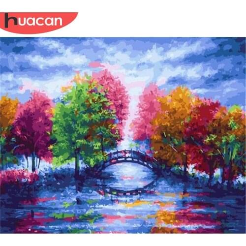 HUACAN Painting By Number Tree Drawing On Canvas HandPainted Painting Art Gift DIY Pictures By Numbers Bridge Kits Home Decor