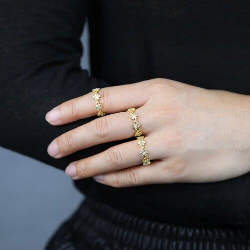 2021 spring new Gold Color bling cz paved daisy flower Rings fashion trendy Love Heart dainty cz Finger Jewelry for Women