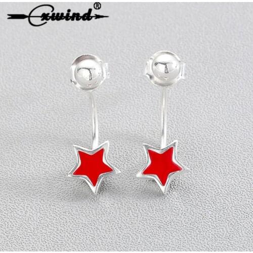 Cxwind Cute Small Red Five Point Star Earring Geomeric Screw Stud Earrings for Women Girl Children Kid Ear Jewelry brincos