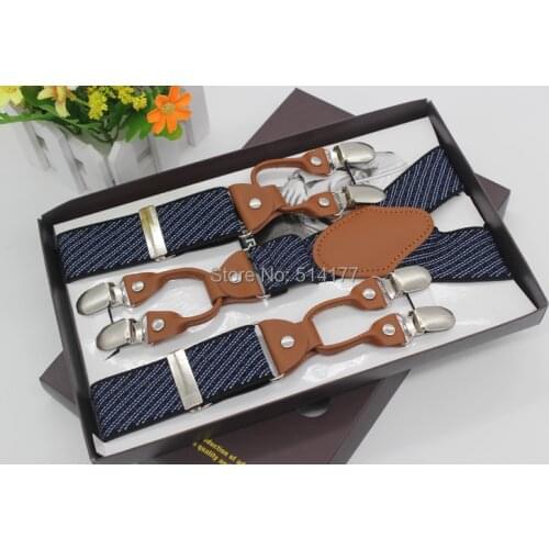 2019 New striped vintage braces leather suspenders Adjustable 6 clip Mens suspenders fashion clothing recessionista