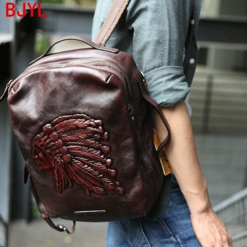Men Backpack Male Laptop Bag Travel Backpacks Head Layer Cowhide Leather Vintage Original Indian European and American Leather