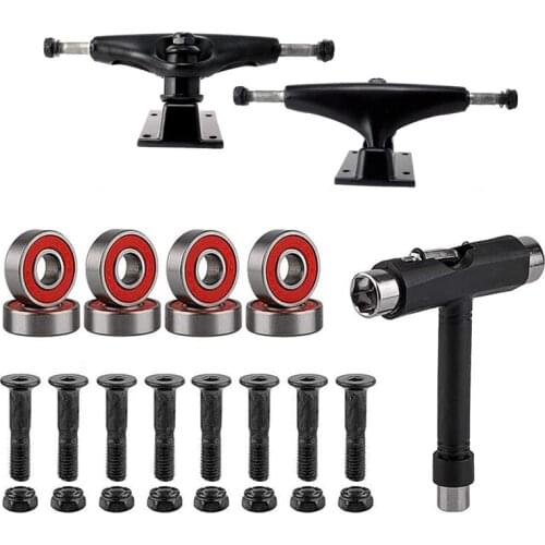 PACK of 2pcs Skateboard Truck Skateboard Bearings 8pc Skateboard Screws 1" All-In-One Skateboard Tool