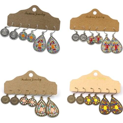 Bohemia Multicolor Drop Shape Earrings Set for Woman Fashion Geometry Round Resin Drops of oil Earrings jewelry Accessories