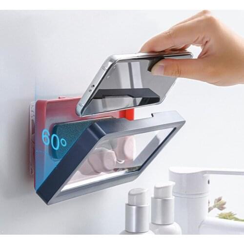 Wall Mount Phone Holder Bathroom Waterproof Phone Case Stand Sealing Storage Box Touch Screen Shower Bathroom Phone Shelf