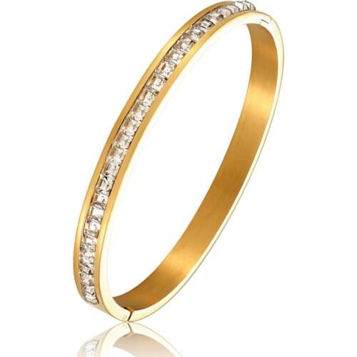 New arrival Inlaid Shiny Zircon Bracelets & Bangles for women Stainless Steel Cuff Love Bangles Women Wedding Jewelry