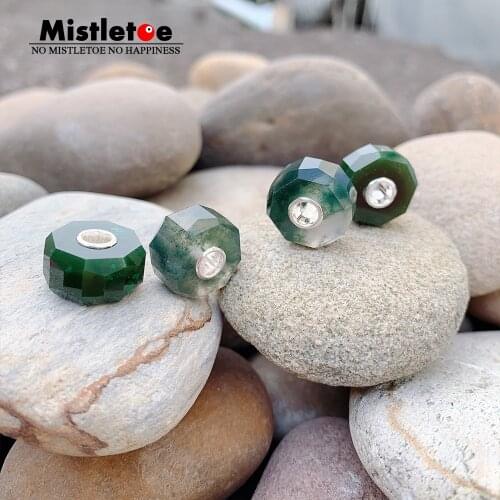 Mistletoe 925 Sterling Silver Faceted Fine Natural Moss Agate Bead - Cylinder shape Stone Bead Jewelry