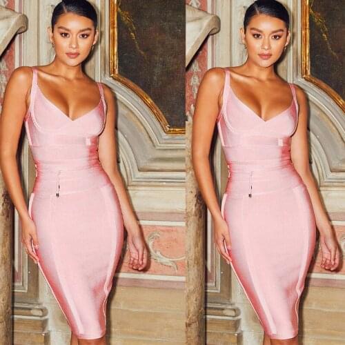 Factory wholesale 2020 New dress multiple colour V-neck Spaghetti Strap Fashion sexy celebrity party bandage dress (H2168)