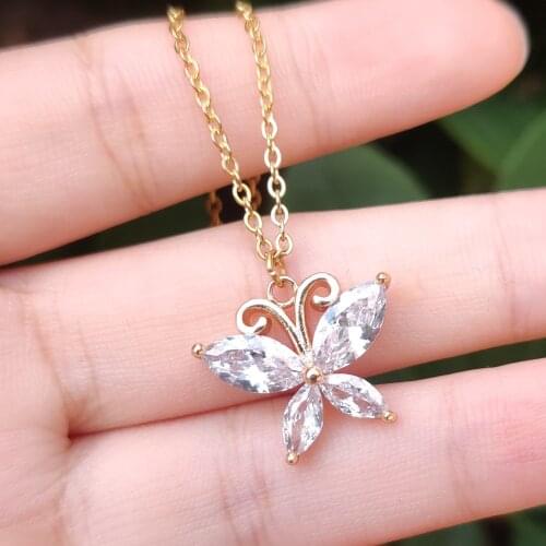Butterfly Pendant Necklace For Women Cute Animal Female Shiny Zircon Clavicle Chain Choker Party Jewelry Gift BFF Collar Femme
