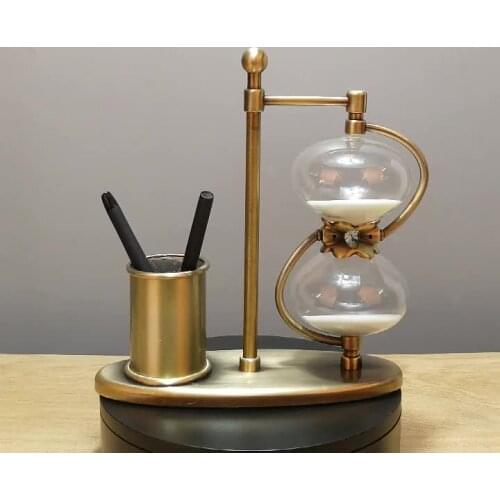 Vintage Hourglass Craft Sand Timer Practical Pen Holder Hourglass Timer Home Furnishing Craft Office Desk Study Room DecorLA821