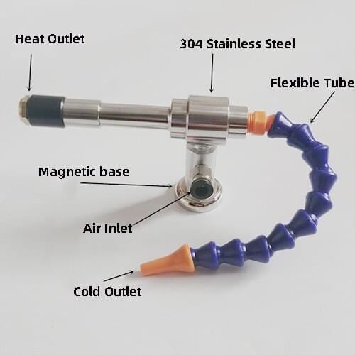 Hot Air Dry Cooling Gun with Flexible Tube Portable Vortex Tube Cold Air Gun for Dry Machine and Precise Spot Cooling