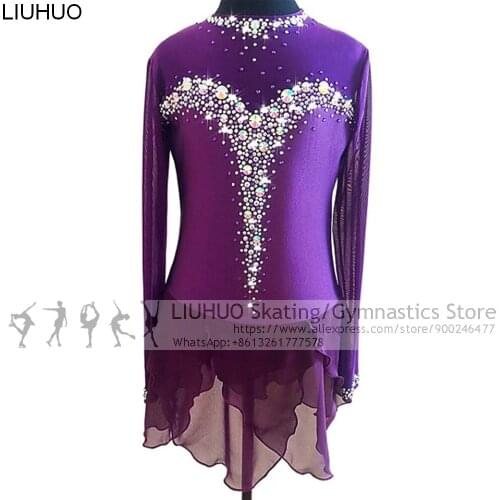 Purple Skating Dress Girls Competition Ice Skating Performance Wear Teens Training Dancewear Salsa Skating Dress Figure Girls