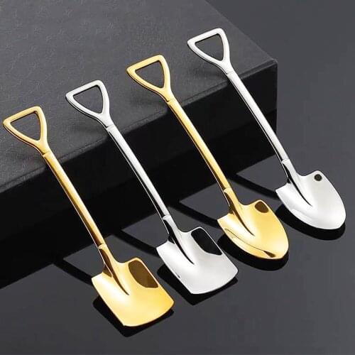 Retro Shovel Spoon Creative Spade Shape Dessert Coffee Spoon Stainless Steel Long Handle Watermelon Ics Cream Spoon Kitchen Tool