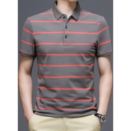 Short-sleeved POLO Shirt Male 96 Cotton POLO Shirt Middle-aged Old Dad Dress Casual Lapel Striped POLO Shirt Summer