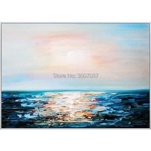 Hand Painted Abstract Sea Canvas Painting Sunrise Canvas Oil Painting Wall Pictures for Living Room Wall Art Poster Home Decor