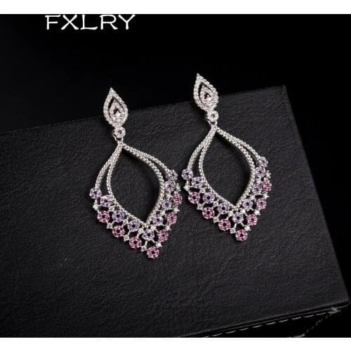 FXLRY Vintage Design Large Party Earring Jewelry Cubic Zirconia Setting Long Flower Drop Big Size Fancy Earrings For Women