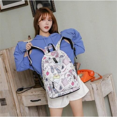 Graffiti Printed Schoolbag Female Korean Campus Junior High School Students Computer Backpack Personality Large Capacity Leisure