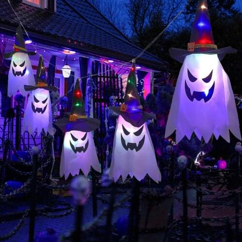 5pcs Halloween Witch Hat LED Lighted Glowing Ghost Hat Lights Festive Holiday Party Prop Glowing Halloween Witch Hat Polyester