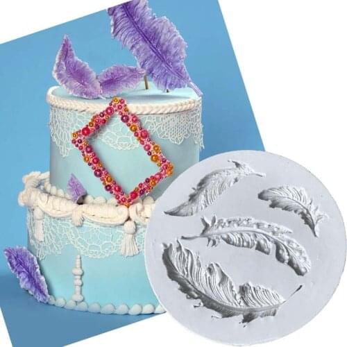 Feather Pattern Silicone Mold Fondant Sugar Wedding Cake Decorating Tools 4 Cavities For Soap Candy Chocolate
