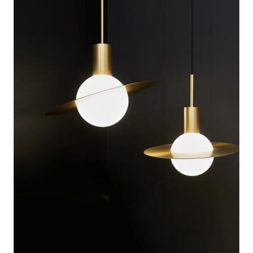 Nordic copper pendant lights bedroom bedside modern dining dining table light personality itlian design Saturn pendant lamps