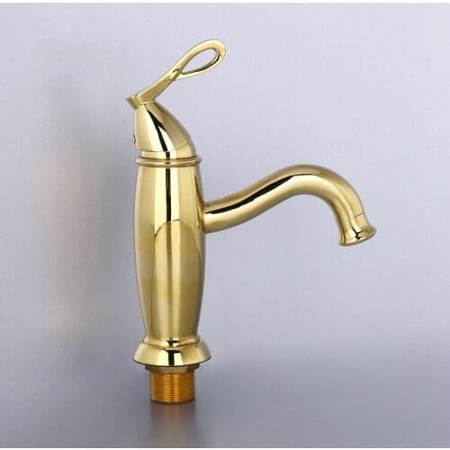 Kitchen Faucets Luxury Gold Single Handle Single Hole Solid Brass Basin Tap Ceramic Plate Spool Mixer Water Sink Taps