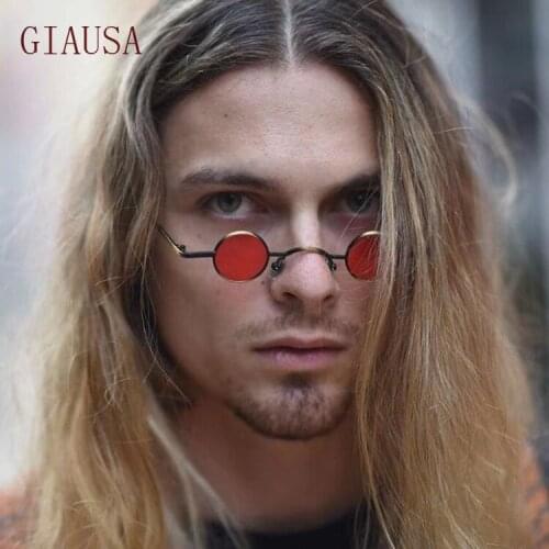 GIAUSA Punk style personalized metal small frame sunglasses for men and women retro round frame sunglasses yellow