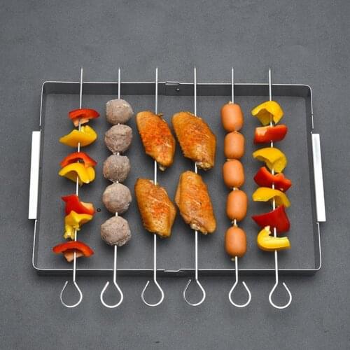 Skewer Rack Heat-resistant Foldable Portable Stainless Steel Barbecue Grill with BBQ Skewers Metal Cooking Suspension Design