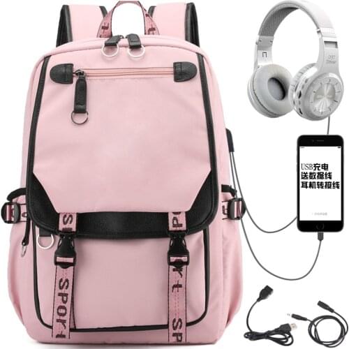 Bags for School Teenage Girls Backpack Women Cool Patchwork Large Capacity USB Charging Bookbags Youth Black Pink School Bag