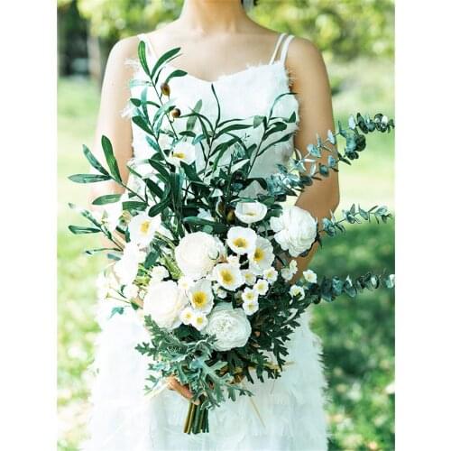 SESTHFAR White Flower Wedding Bouquet Green Eucalyptus Nordic Style Modern 2019 Peony Rose Artificial Bridal Bouquet