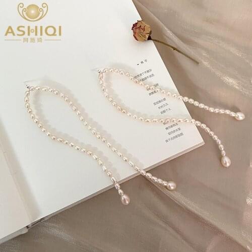 ASHIQI Natural Freshwater Pearl Long Drop Earrings 925 Sterling Silver Fashion Tassels Jewelry for Women Personality Gifts