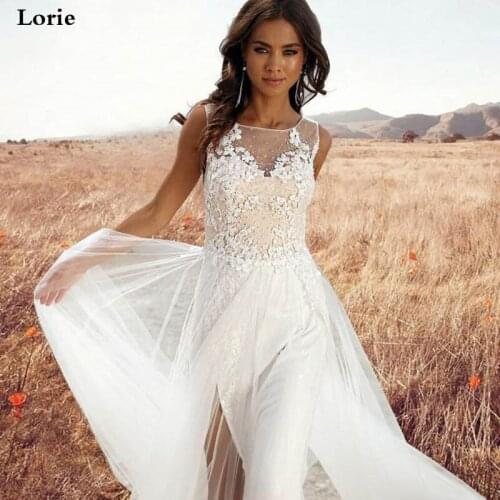 Lorie Wedding Dress Boho A Line Lace Vestido de novia Sleeveless Side Split Bride Dresses Custom Made