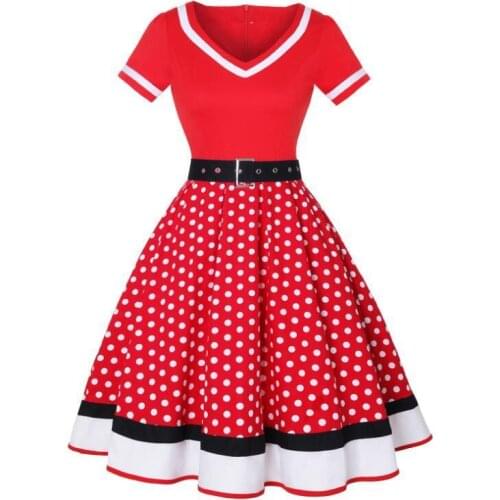 Women Retro 50s 60s Vintage Robe Rockabilly Polka Dot Belt Short Sleeve Casual Party Summer Pleated Dress 2020 Plus Size