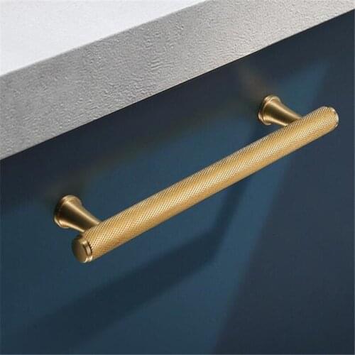 1Pcs 50-244mm Knurling Pattern T Bar Copper Furniture Handles Solid Brass Modern Cupboard Wardrobe Cabinet Door Knob Handle Diy