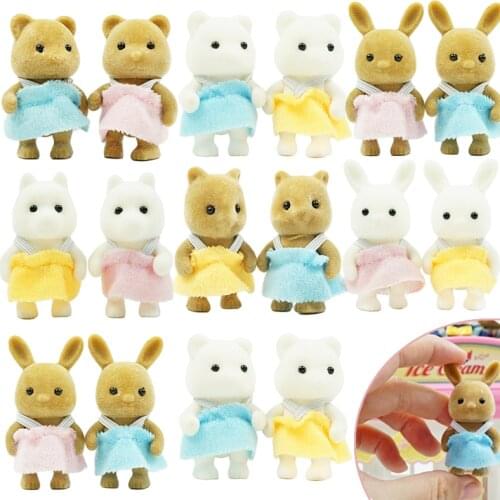 4.5CM 2PCS Animal baby Toys Childrens simulation Forest Animal Family Rabbit Bear Panda baby doll girl play house doll set