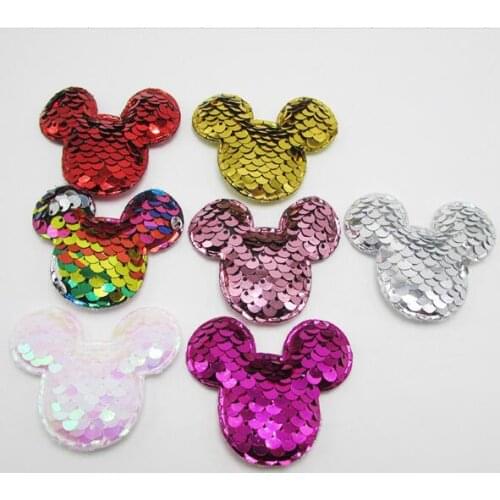 5.5x4.5cm 30pcs/lot Sequin Cat Head Padded Applique for DIY Children Hair Accessories, Appliques For Clothes Sewing Supplies