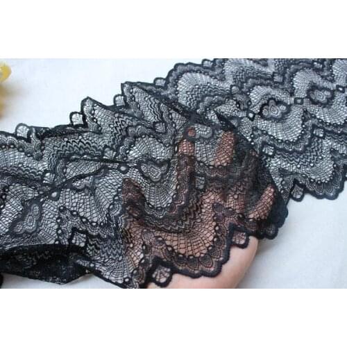 5 Meters 21CM Black Elastic Organza Embroidery Lace Applique Trim Sewing DIY Craft