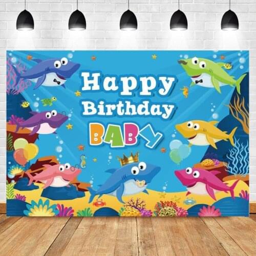 Shark Birthday Party photography backdrops Cartoon Coral Photo Backgrounds Birthday Party photo background