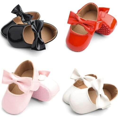 Baby Girls Temperament Children Kid PU Shoes White Pink Red Flower Wedding Bow Princess Dance Sandals First Walkers