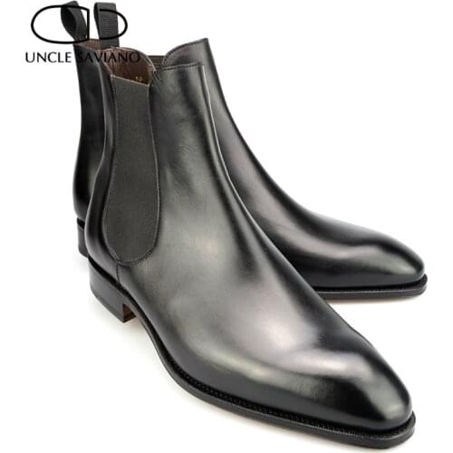 Uncle Saviano Chelsea Winter Black Mens Boots Slip-On Add Velvet High-Top Fashion Genuine Leather Designer Work Boots Shoes Men