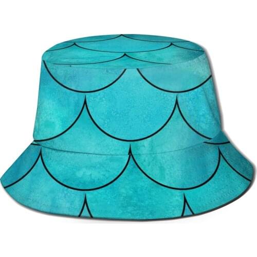 CINESSD New Fashion Bucket Hats Fisherman Caps For Women Men Gorras Summer Bright Teal Color Mermaid Fish Scale Wave