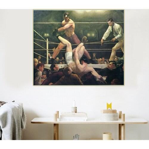 Citon George Bellows《Dempsey and firpo》Canvas Art Oil Painting Boxing Artwork Poster Picture Wall Decor Modern Home Decoration