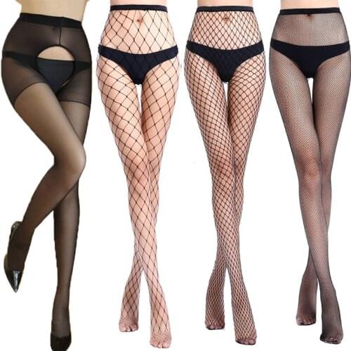 Women Stockings Sexy Open Crotch Stockings Female Erotic Sexy Lingerie Tights Hollow Out Mesh Black Fishnet Stockings Pantyhose