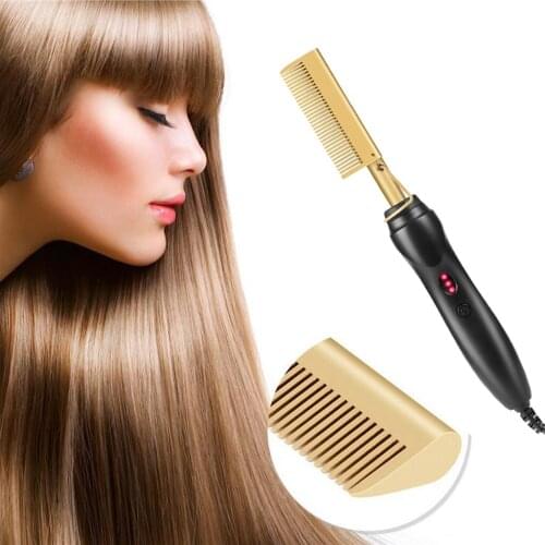 Hot Comb Electric Hot Comb Wet And Dry Hair Curler Comb Hot Straightening Heating Comb Iron Gold Comb EU plug