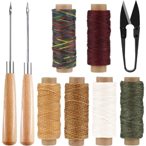 Imzay Leather Sewing Round Waxed Thread Craft Kit Punch Hand Stitching Awl Shoes Repair Tool Leather Craft Sewing Supplies