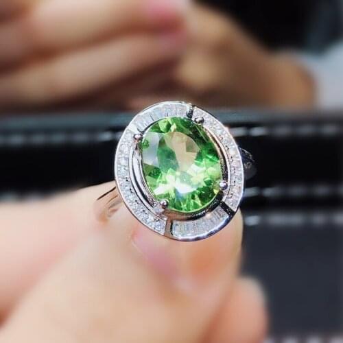 Natural real green peridot ring Per jewelry 925 sterling silver 8*10mm 2.8ct oval gemstone Fine jewelry J210404